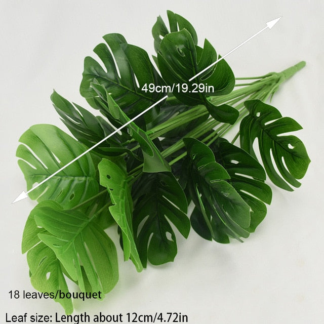 Artificial Plants Green Palm Leaves Monstera Home Garden Living Room Bedroom Balcony Decoration Tropical Plastic Fake Plant Long,
