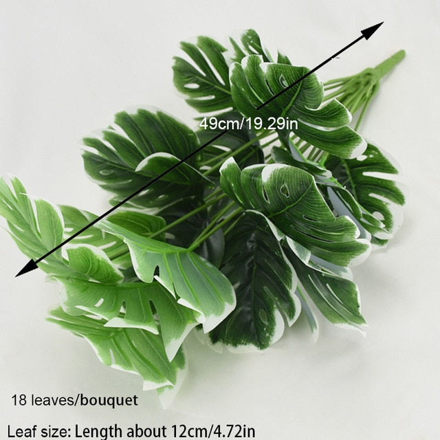 Artificial Plants Green Palm Leaves Monstera Home Garden Living Room Bedroom Balcony Decoration Tropical Plastic Fake Plant Long,
