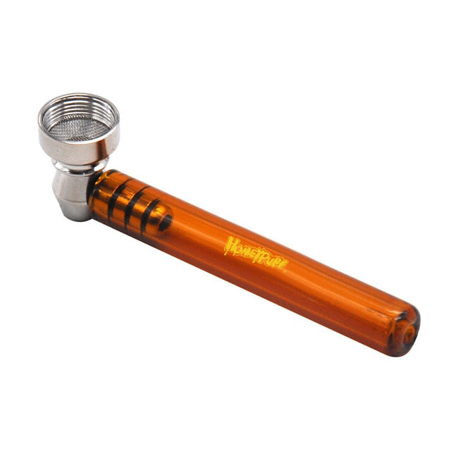 Honeypuff  Premium Glass Smoke  Pipe With Clear Handle 93MM With Metal Bowl Metal Tobacco Hand Spoon Herb Pipes Accessories