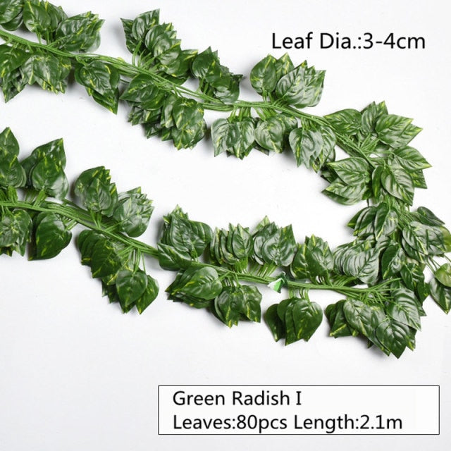 10 Style 1pc Artificial Decoration Vivid Vine Rattan Leaf Vagina Grass Plants Grape Leaves For Home Garden Party Decor B1015,