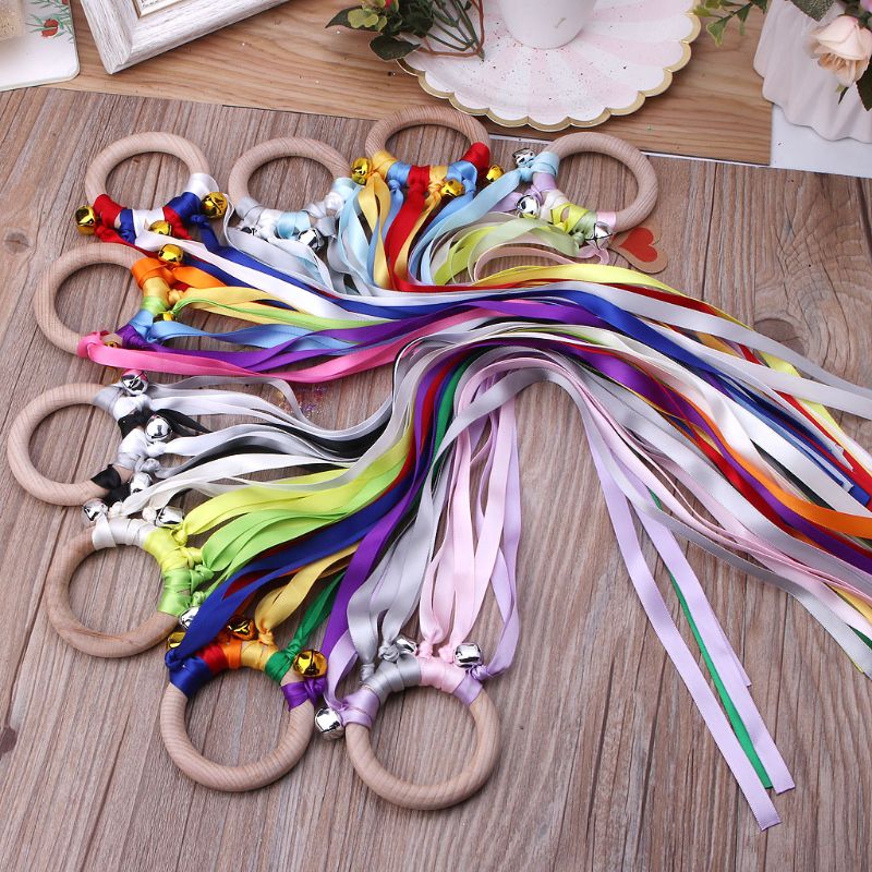 Montessori Style Sensory Toy BPA-free Non-toxic Baby Ribbon Ring Newborns Upwards Develop Colour Recognition Sensory Toy,