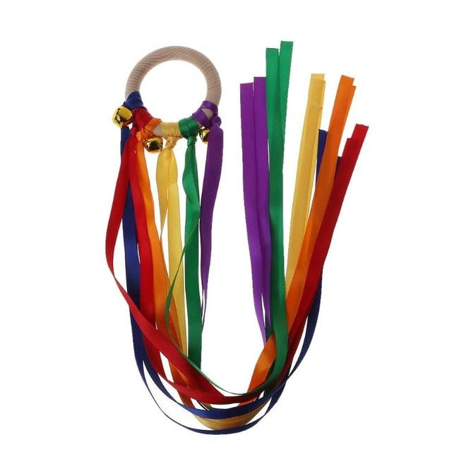 Montessori Style Sensory Toy BPA-free Non-toxic Baby Ribbon Ring Newborns Upwards Develop Colour Recognition Sensory Toy,