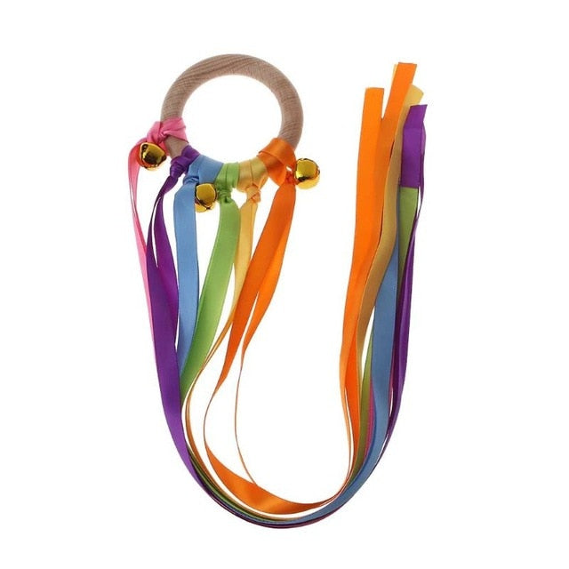 Montessori Style Sensory Toy BPA-free Non-toxic Baby Ribbon Ring Newborns Upwards Develop Colour Recognition Sensory Toy,