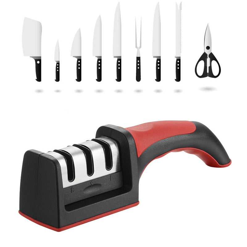 LMETJMA 3-Stage Knife Sharpener with 1 More Replace Sharpener Manual Kitchen Knife Sharpening Tool For all Knives KC0319,
