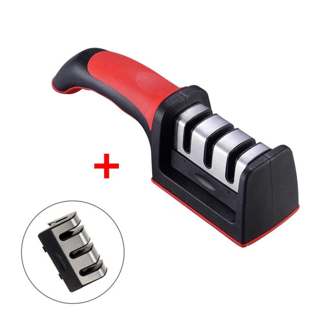 LMETJMA 3-Stage Knife Sharpener with 1 More Replace Sharpener Manual Kitchen Knife Sharpening Tool For all Knives KC0319,