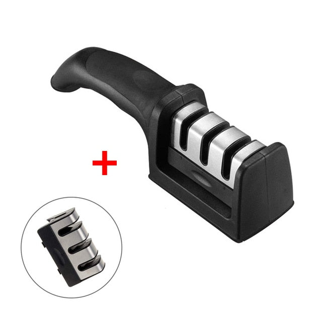 LMETJMA 3-Stage Knife Sharpener with 1 More Replace Sharpener Manual Kitchen Knife Sharpening Tool For all Knives KC0319,