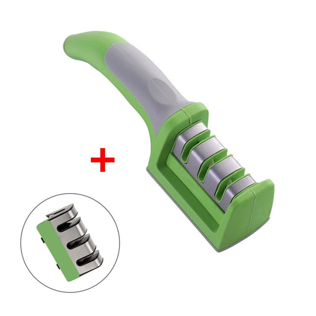 LMETJMA 3-Stage Knife Sharpener with 1 More Replace Sharpener Manual Kitchen Knife Sharpening Tool For all Knives KC0319,
