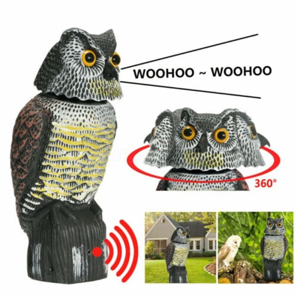 Realistic Bird Scarer Rotating Head Sound Owl Prowler Decoy Protection Repellent Pest Control Scarecrow Garden Yard Rotating Mov,