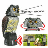 Realistic Bird Scarer Rotating Head Sound Owl Prowler Decoy Protection Repellent Pest Control Scarecrow Garden Yard Rotating Mov,