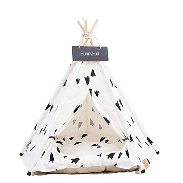 Pet Tent House Cat Bed Portable Teepee With Thick Cushion And 6 Colors Available For Dog Puppy Excursion Outdoor Indoor,