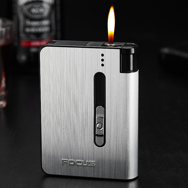 Automatic Cigarette Case 10pcs Cigarette Capacity Can Mount Lighter Metal Cigarette Box for Men Smoking Nice Gift Dropshipping