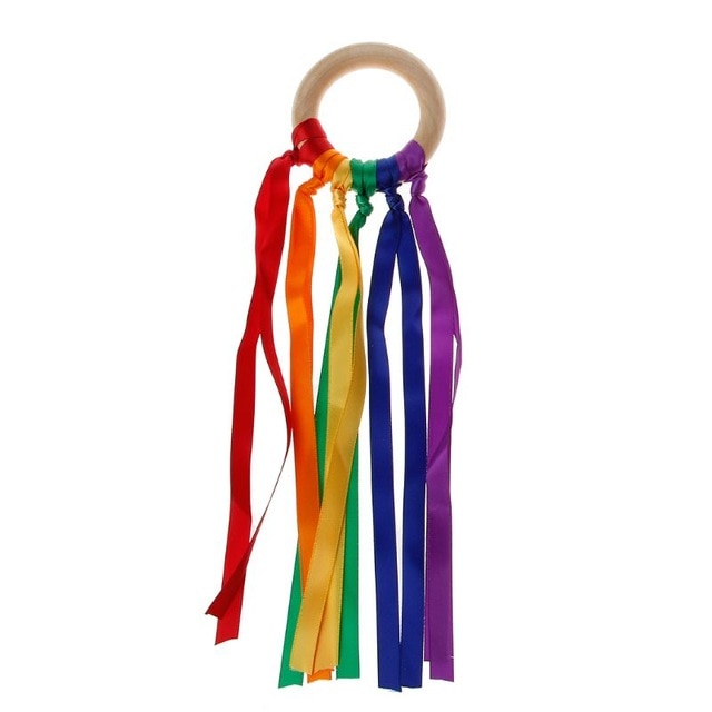 Montessori Style Sensory Toy BPA-free Non-toxic Baby Ribbon Ring Newborns Upwards Develop Colour Recognition Sensory Toy,
