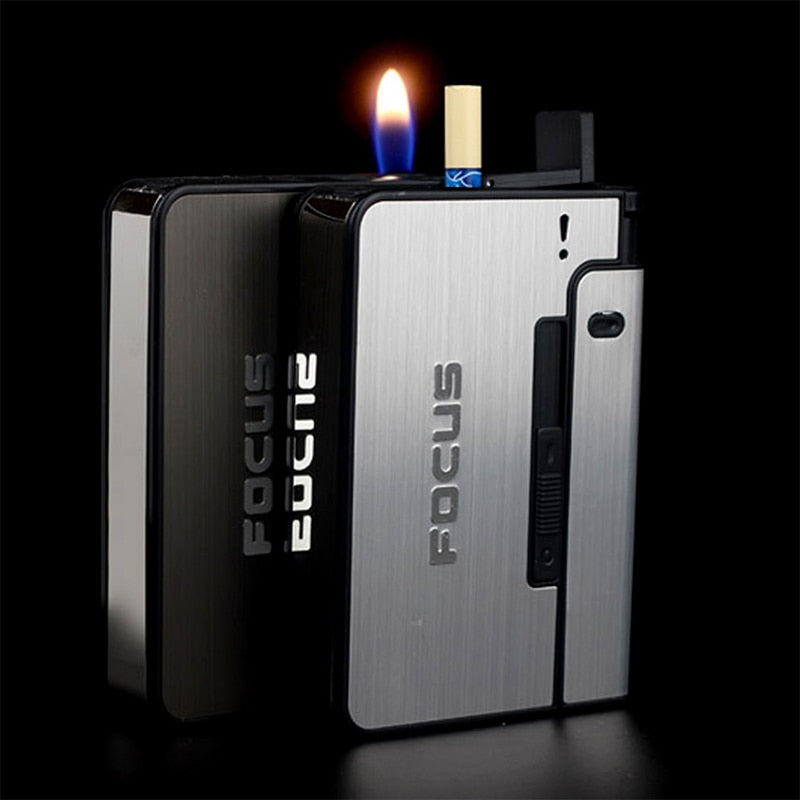 Automatic Cigarette Case 10pcs Cigarette Capacity Can Mount Lighter Metal Cigarette Box for Men Smoking Nice Gift Dropshipping