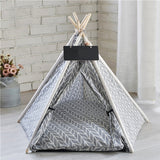 Portable Linen Pet Tent Dog House cat House Washable Teepee Puppy Cat Indoor Outdoor Kennels Portable Teepee Cave with Mat,