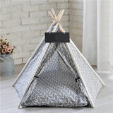 Portable Linen Pet Tent Dog House cat House Washable Teepee Puppy Cat Indoor Outdoor Kennels Portable Teepee Cave with Mat,