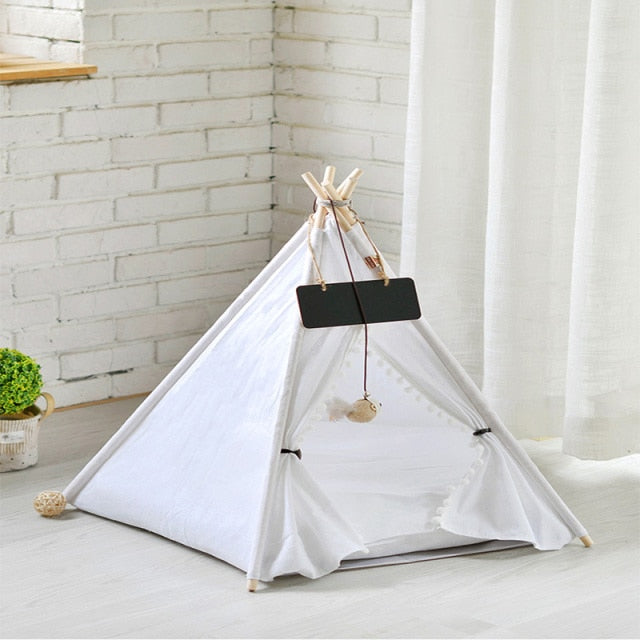 Portable Linen Pet Tent Dog House cat House Washable Teepee Puppy Cat Indoor Outdoor Kennels Portable Teepee Cave with Mat,