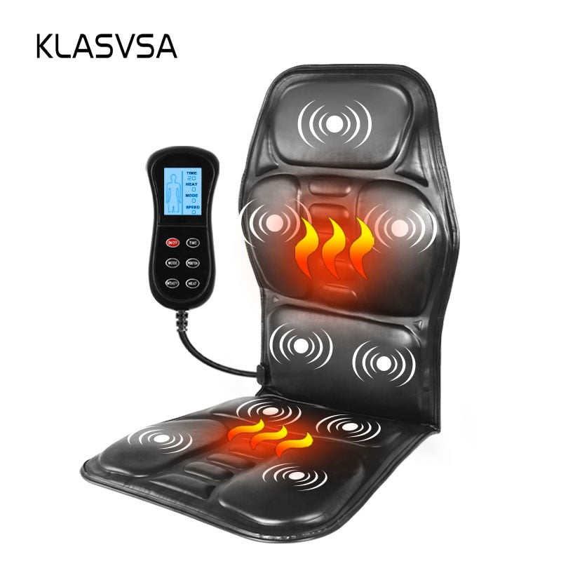 KLASVSA Electric Portable Heating Vibrating Back Massager Chair In Cushion Car Home Office Lumbar Neck Mattress Pain Relief,