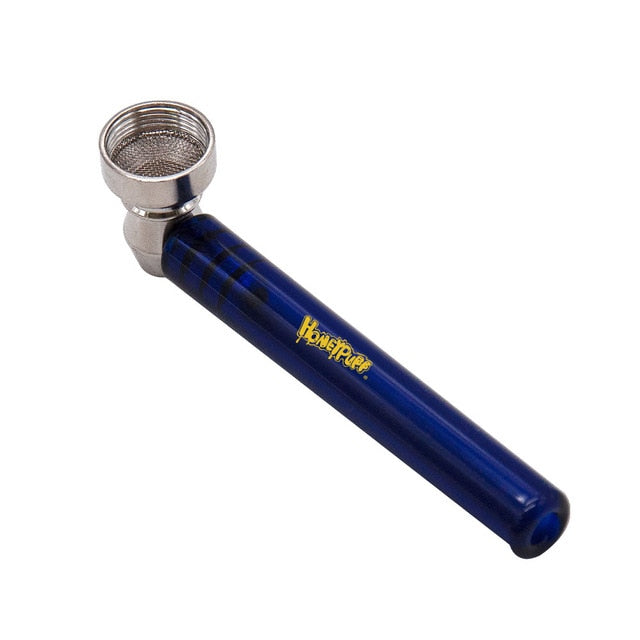Honeypuff  Premium Glass Smoke  Pipe With Clear Handle 93MM With Metal Bowl Metal Tobacco Hand Spoon Herb Pipes Accessories,