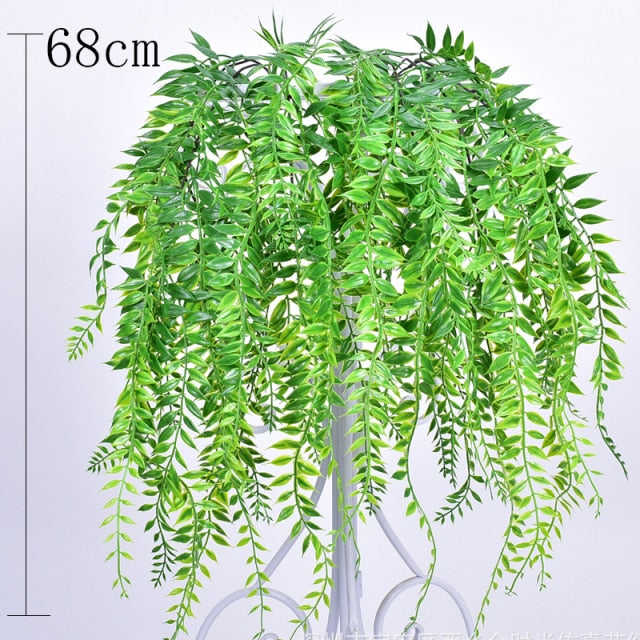 Artificial Plant Vines Wall Hanging Rattan Leaves Branches Outdoor Garden Home Decoration Plastic Fake Silk Leaf Green Plant Ivy,