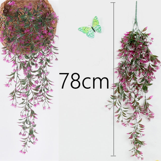Artificial Plant Vines Wall Hanging Rattan Leaves Branches Outdoor Garden Home Decoration Plastic Fake Silk Leaf Green Plant Ivy,