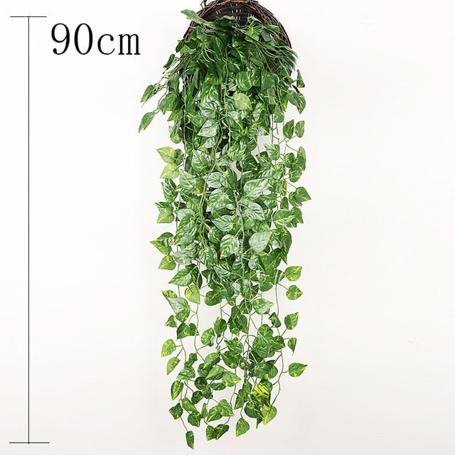 Artificial Plant Vines Wall Hanging Rattan Leaves Branches Outdoor Garden Home Decoration Plastic Fake Silk Leaf Green Plant Ivy,
