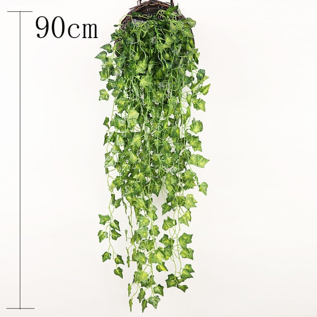 Artificial Plant Vines Wall Hanging Rattan Leaves Branches Outdoor Garden Home Decoration Plastic Fake Silk Leaf Green Plant Ivy,