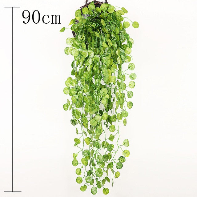 Artificial Plant Vines Wall Hanging Rattan Leaves Branches Outdoor Garden Home Decoration Plastic Fake Silk Leaf Green Plant Ivy,
