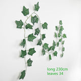 230cm green silk artificial Hanging ivy leaf plants vines leaves 1Pcs diy For Home Bathroom Decoration Garden Party Decor,