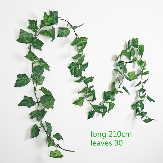230cm green silk artificial Hanging ivy leaf plants vines leaves 1Pcs diy For Home Bathroom Decoration Garden Party Decor,