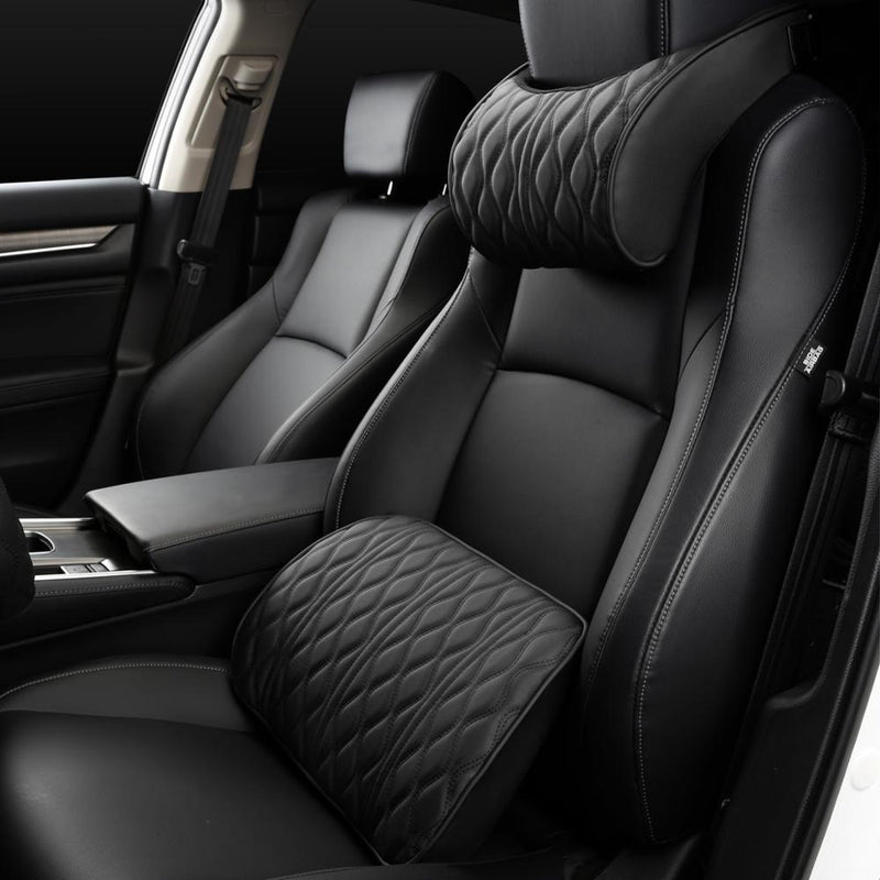 Memory Foam Car Headrest Pillow Leather Embroidered Seat Supports Sets Back Cushion Adjustment Auto Neck Rest Lumbar Pillows,