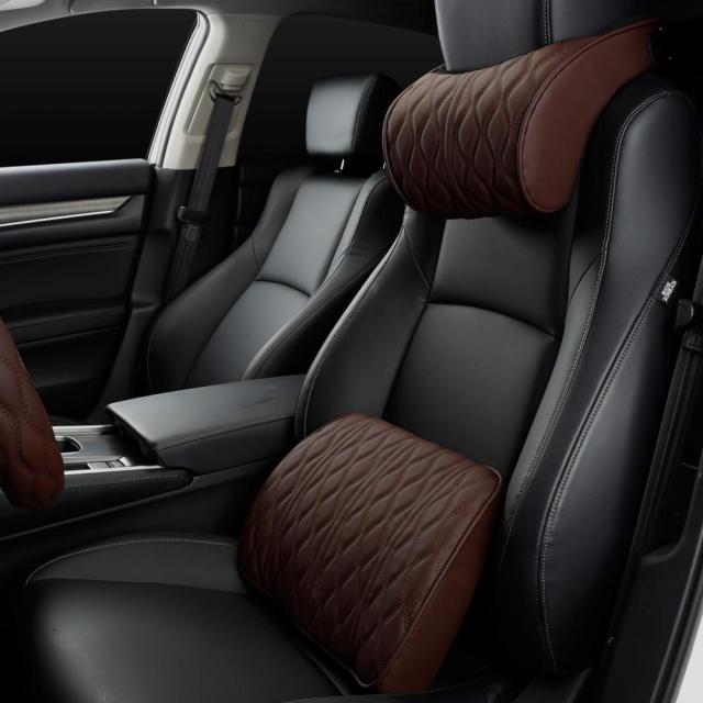Memory Foam Car Headrest Pillow Leather Embroidered Seat Supports Sets Back Cushion Adjustment Auto Neck Rest Lumbar Pillows,