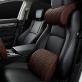 Memory Foam Car Headrest Pillow Leather Embroidered Seat Supports Sets Back Cushion Adjustment Auto Neck Rest Lumbar Pillows,