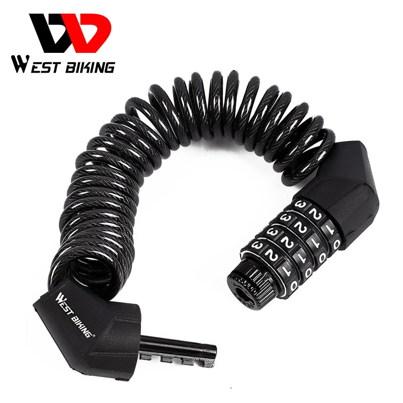 WEST BIKING Mini Helmet Lock Anti-theft 4 Digit Password Bicycle Locks for Scooter Motorcycle Portable MTB Road Bike Cable Lock,