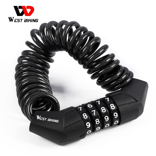WEST BIKING Mini Helmet Lock Anti-theft 4 Digit Password Bicycle Locks for Scooter Motorcycle Portable MTB Road Bike Cable Lock,