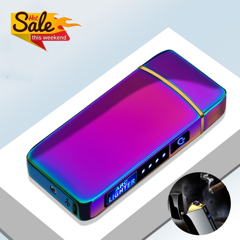 Electric Metal Lighters Windproof Dual Arc Plasma Rechargeable USB Lighter Disposable Smoking Cigarette Lighter For Men Gadgets,