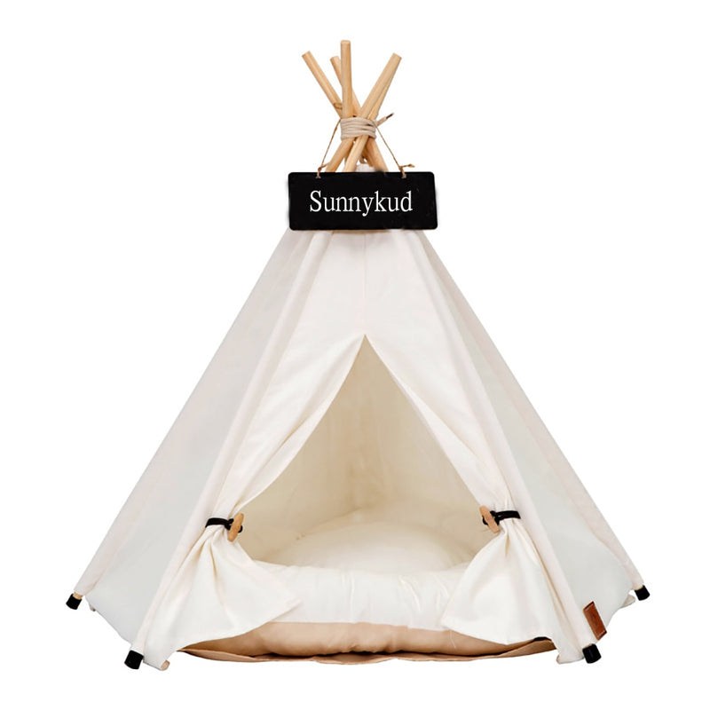 Pet Tent House Cat Bed Portable Teepee With Thick Cushion And 6 Colors Available For Dog Puppy Excursion Outdoor Indoor,