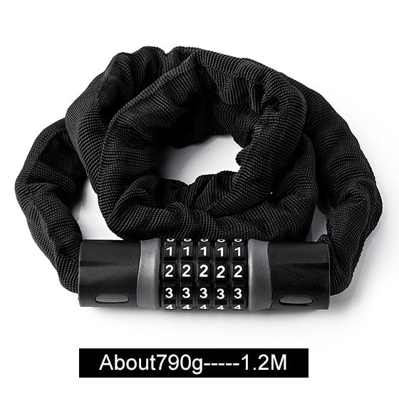 WEST BIKING Long Safty Chain Lock For Bike Anti-theft Steel Password Code Motorcycle Lock Cycling Electric Bicycle Accoessories,