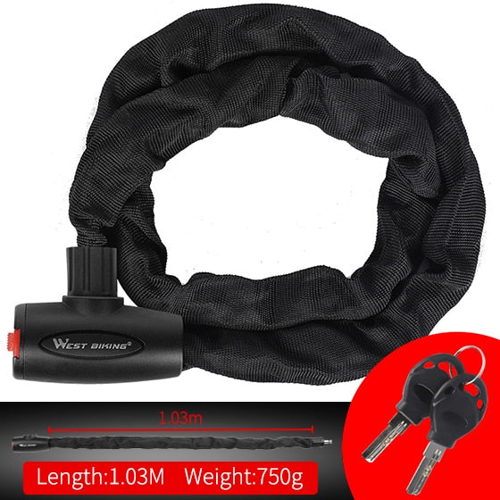 WEST BIKING Long Safty Chain Lock For Bike Anti-theft Steel Password Code Motorcycle Lock Cycling Electric Bicycle Accoessories,