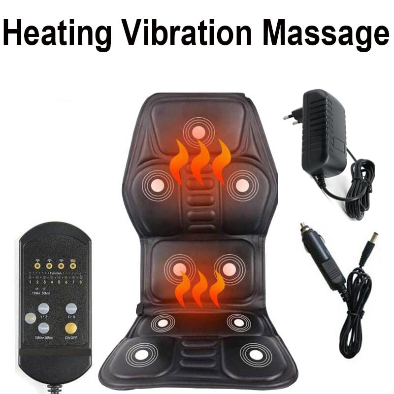 Electric 9 Motor Portable Heating Vibrating Back Massager Chair In Cussion Car Home Office Lumbar Neck Mattress Pain Relief Mat,