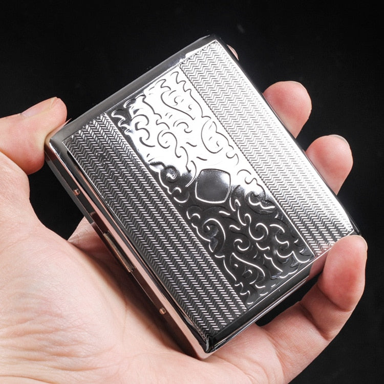 Silver Portable Metal Cigarette Case for 20 Cigarettes Flip Open Traveling Cigarette Container Box Holder Outdoor Smoking1PC,