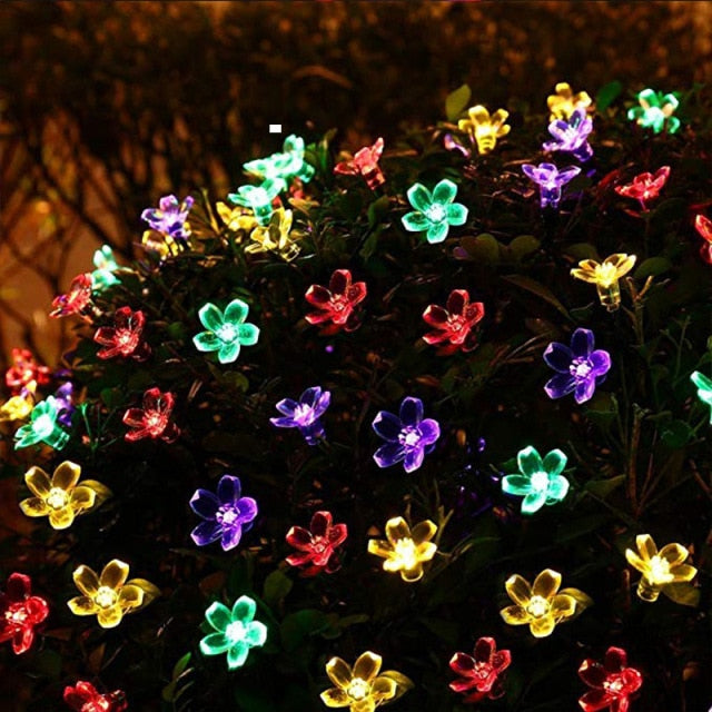 Solar String Lights 12m 100led Peach Flower Waterproof Outdoor Decoration garland Fariy Lights Christmas Wedding party Garden,