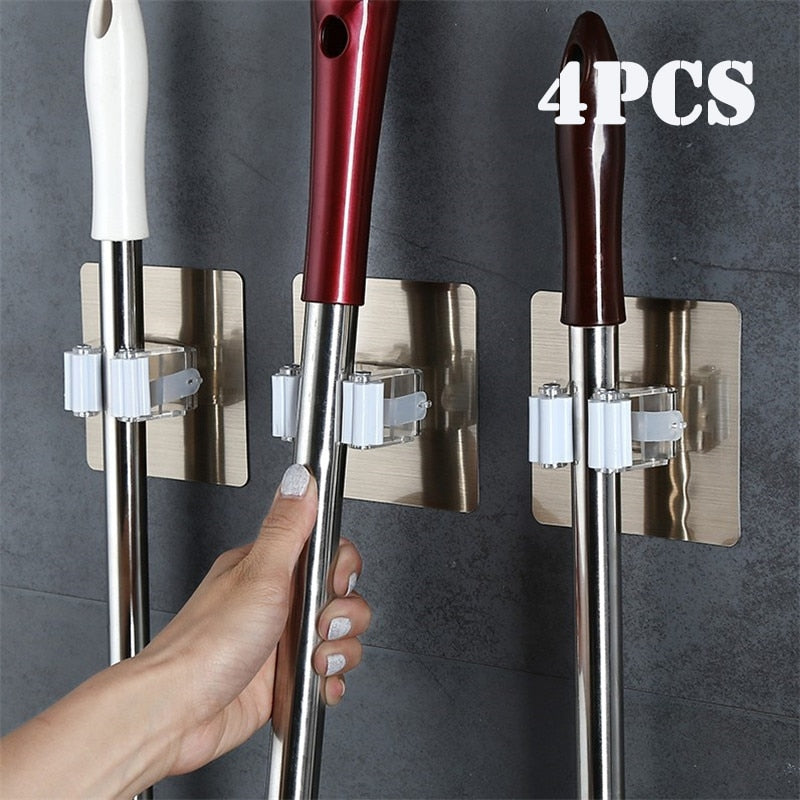 2/4pcs Adhesive Multi-Purpose Hooks Wall Mounted Mop Organizer Holder RackBrush Broom Hanger Hook Kitchen bathroom Strong Hooks,