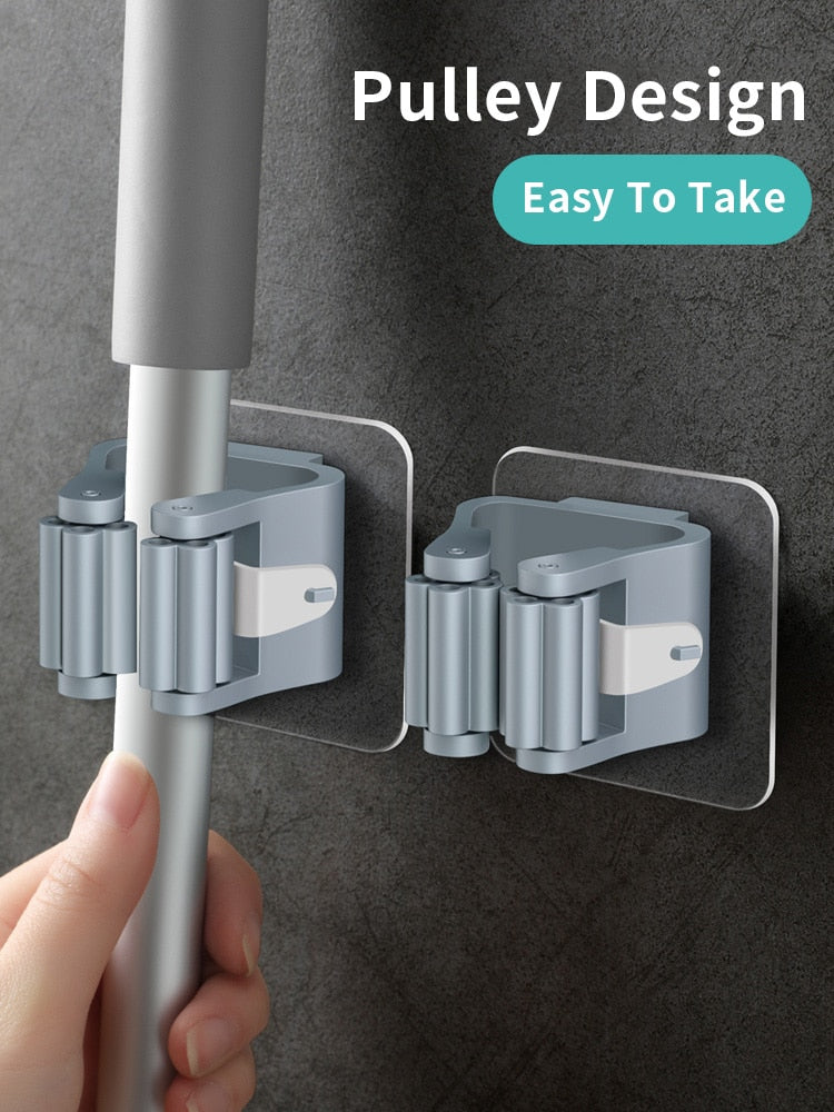 JOYBOS Mop Hook Free Punch Strong Viscose Wall Hanging Household Seamless Storage Mop Clip Bathroom Hanging Mop Holder KR3,