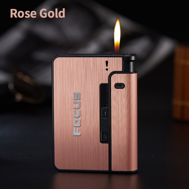 Automatic Cigarette Case 10pcs Cigarette Capacity Can Mount Lighter Metal Cigarette Box for Men Smoking Nice Gift Dropshipping