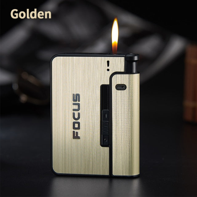 Automatic Cigarette Case 10pcs Cigarette Capacity Can Mount Lighter Metal Cigarette Box for Men Smoking Nice Gift Dropshipping