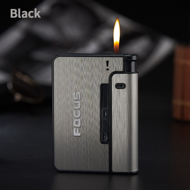 Automatic Cigarette Case 10pcs Cigarette Capacity Can Mount Lighter Metal Cigarette Box for Men Smoking Nice Gift Dropshipping,