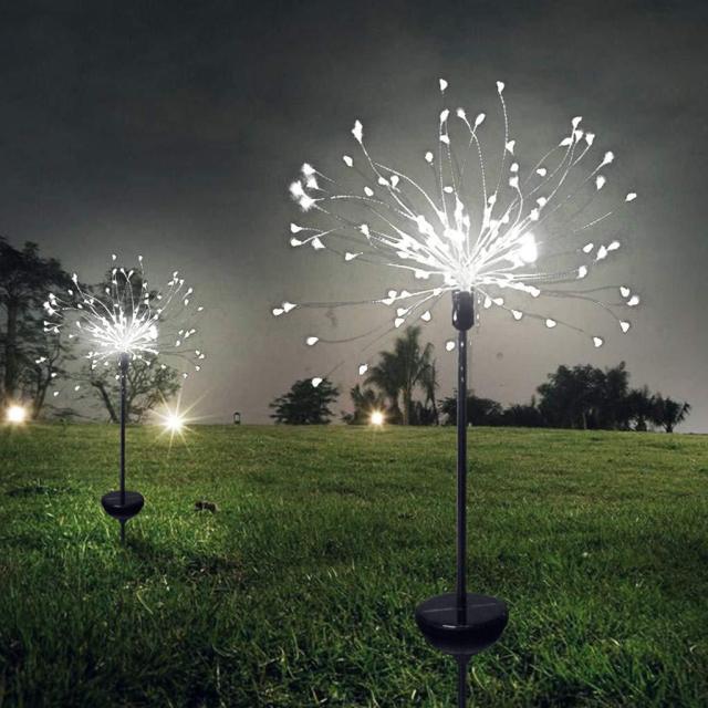 Solar Powered Outdoor Grass Globe Dandelion Fireworks Lamp Flash String 90 /120/150 LED For Garden Lawn Landscape Holiday Light,