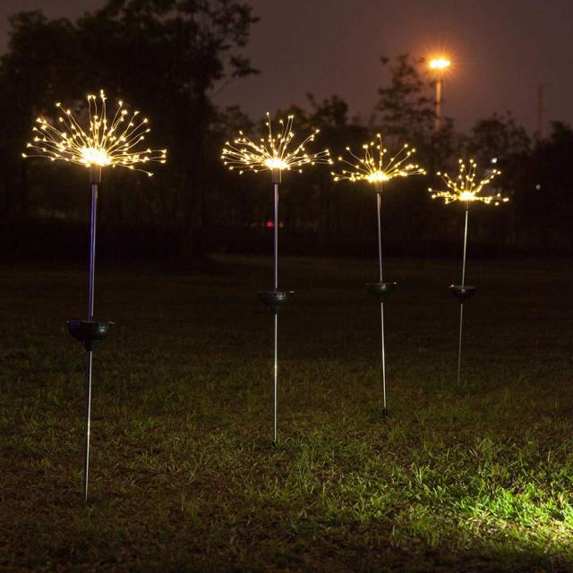 Solar Powered Outdoor Grass Globe Dandelion Fireworks Lamp Flash String 90 /120/150 LED For Garden Lawn Landscape Holiday Light,