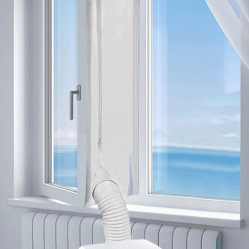 AirLock Window Seal for Portable Air Conditioner,400 Cm Flexible Cloth Sealing Plate Window Seal with With Zip and Adhesive Fast,