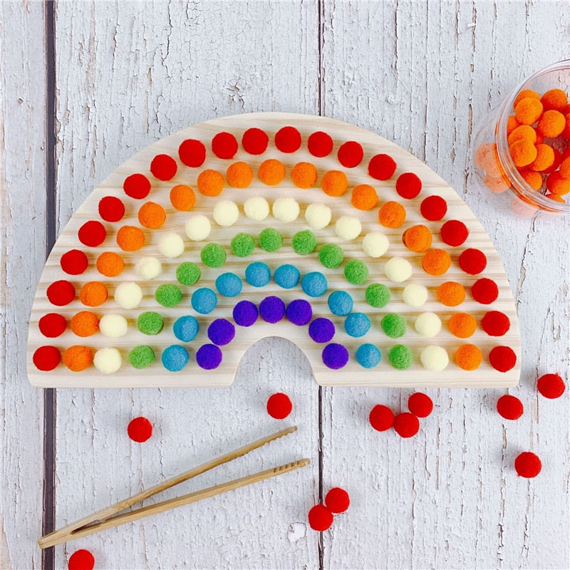 Rainbow Board Baby Montessori Educational Wooden Toys Color Sorting Sensory Toys Kids Fine Motor Skills Activities for Children,